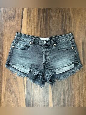 Free People black/charcoal low rise button fly denim cut off mini shorts